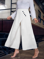 Plus Button Front Draped Wide Leg Cropped Pants