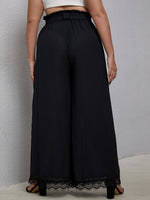 Plus Solid Lace Trim wide Leg Pants