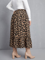 Plus Leopard Print Ruffle Hem Skirt