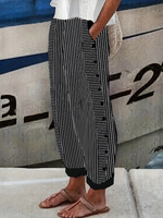 Casual Striped Buckle Loose Long Pants