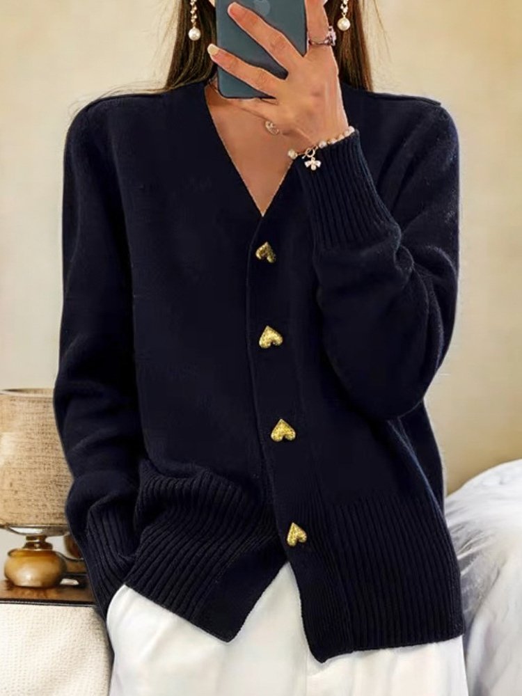 Loose Long Sleeve Plain Casual Regular Cardigan