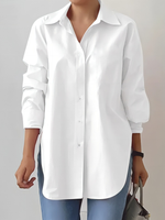 Casual Long Sleeve Shirt Collar Plain Loose Mid-Long Shirt