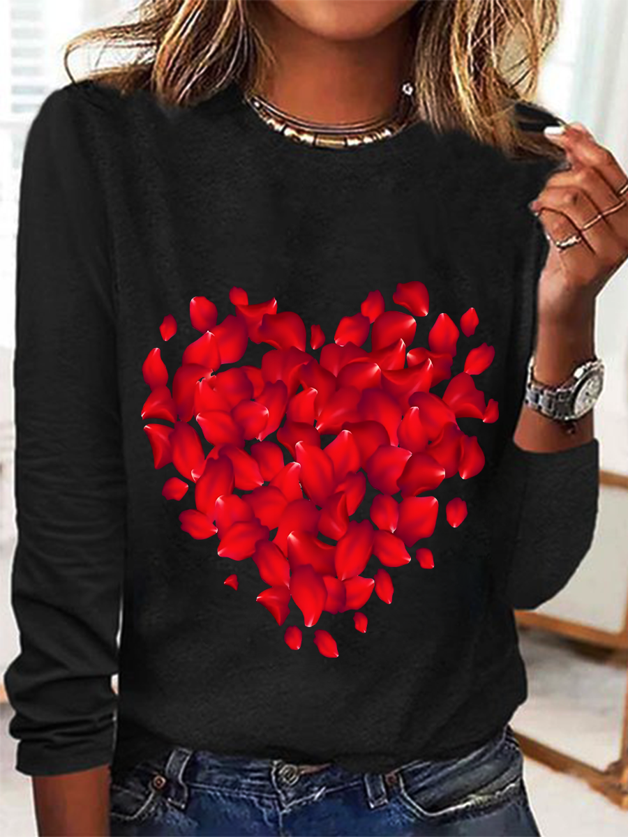 Loose Long Sleeve Crew Neck Valentine'S Day Casual Regular T-Shirt