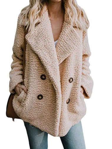 Loose Lapel Collar Long Sleeve Plain Simple Regular Coat