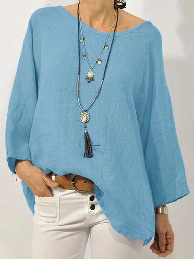 Loose Long Sleeve Crew Neck Plain Casual Regular Blouse