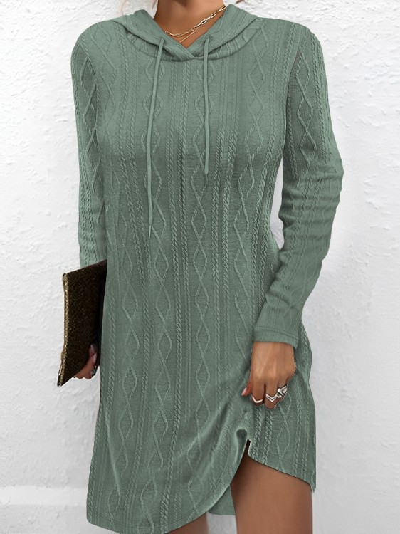 Casual Long Sleeve Hoodie Plain Midi Dress