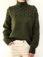 Loose Three Quarter Sleeve Turtleneck Plain Casual Regular Sweater