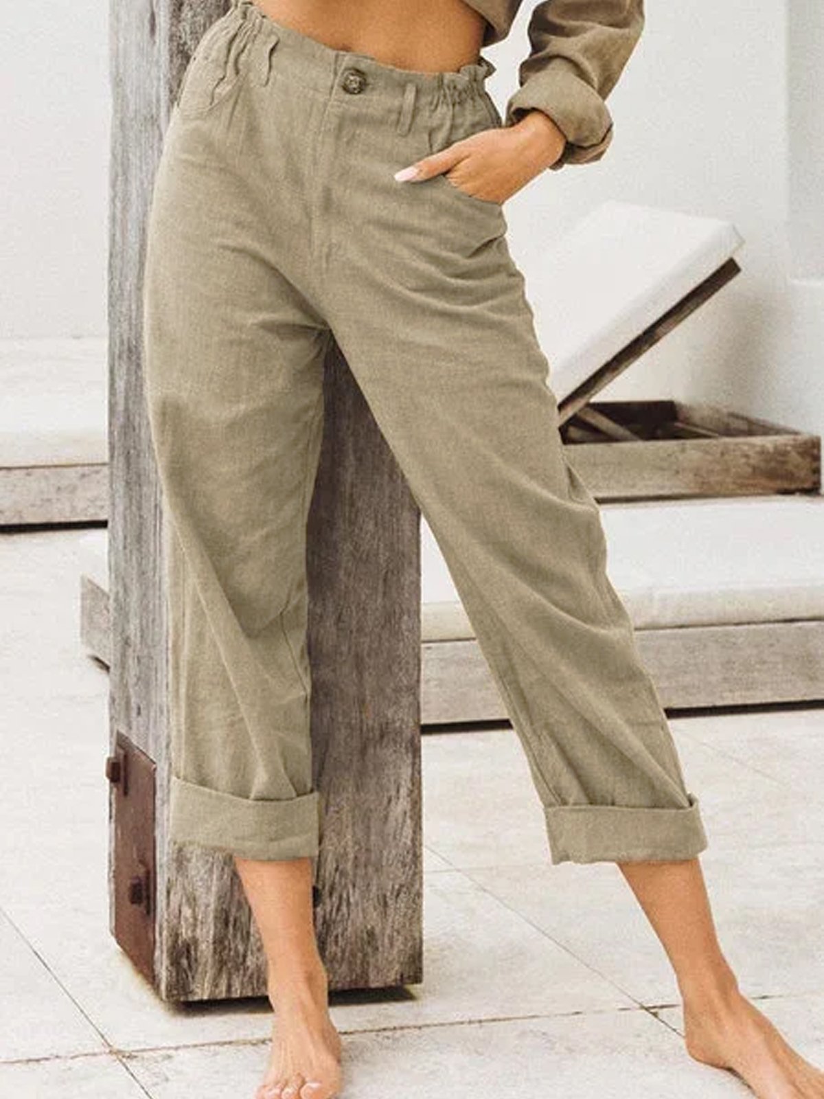 Plus Size Casual Plain Loose Long Pants