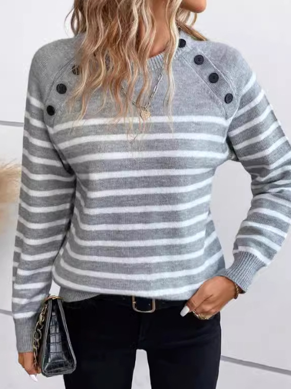 Casual Long Sleeve Turtleneck Striped Loose Regular Sweater