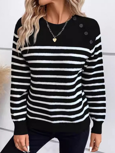 Casual Long Sleeve Turtleneck Striped Loose Regular Sweater