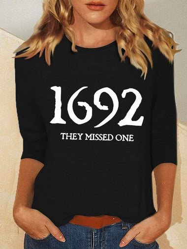 Loose Long Sleeve Crew Neck Text Letters Casual Regular T-Shirt