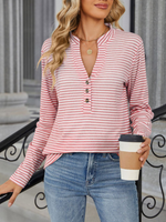 Loose Long Sleeve V Neck Striped Casual Regular Blouse