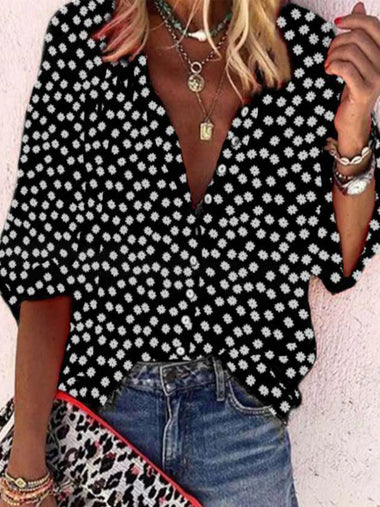 Casual Half Sleeve Stand Collar Floral Loose Regular Shirt