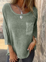 Casual Long Sleeve Crew Neck Plain Loose Regular Blouse