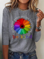 Loose Long Sleeve Crew Neck Sunflower Casual Regular T-Shirt