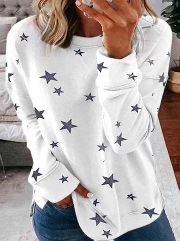 Casual Long Sleeve Crew Neck Star Loose Regular Sweatshirt