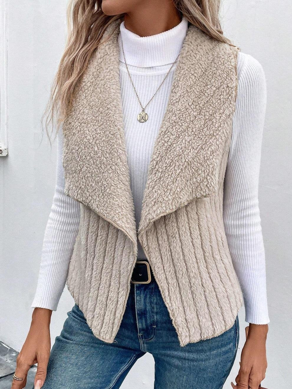 Loose Shawl Collar Sleeveless Plain Casual Regular Vest