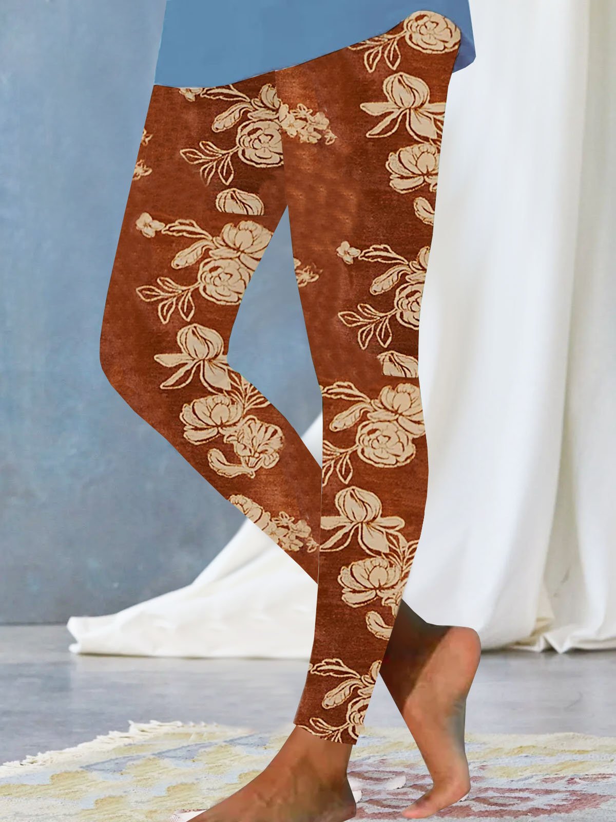 Casual Ethnic Floral Tight Long Leggings