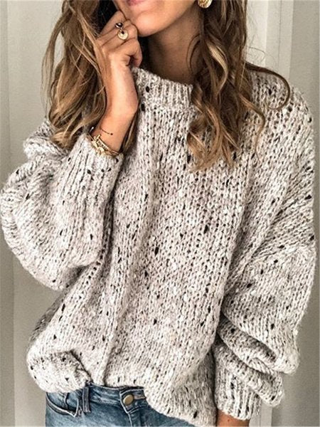 Casual Long Sleeve V Neck Color Block Loose Regular Sweater