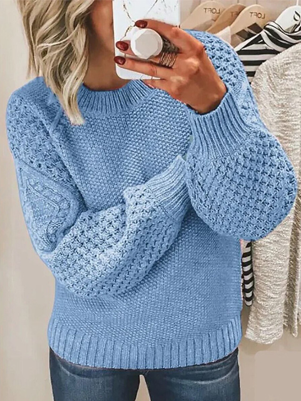 Casual Long Sleeve V Neck Plain Loose Regular Sweater