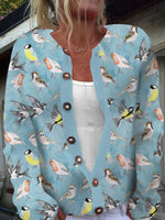 Loose Long Sleeve Bird Casual Regular Cardigan