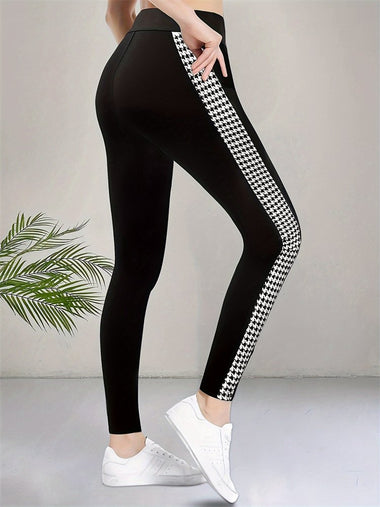 Casual Houndstooth Tight Long Leggings