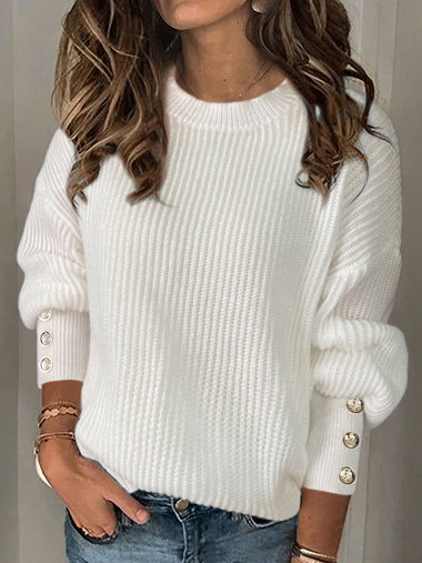 Loose Long Sleeve Crew Neck Plain Casual Regular Sweater