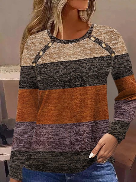 Casual Long Sleeve V Neck Geometric Loose Regular Blouse