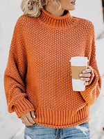 Casual Long Sleeve Turtleneck Plain Loose Regular Sweater