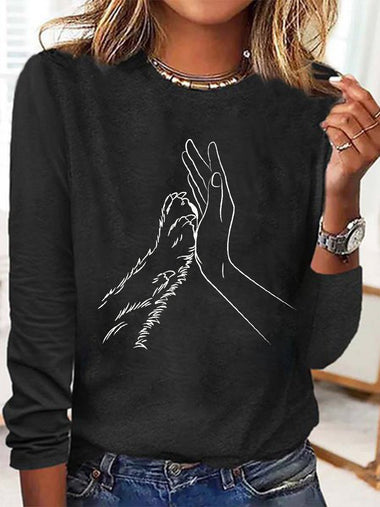 Long Sleeve Crew Neck Animal Simple Regular T-Shirt