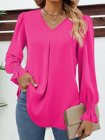 Loose Long Sleeve V Neck Plain Casual Regular Blouse