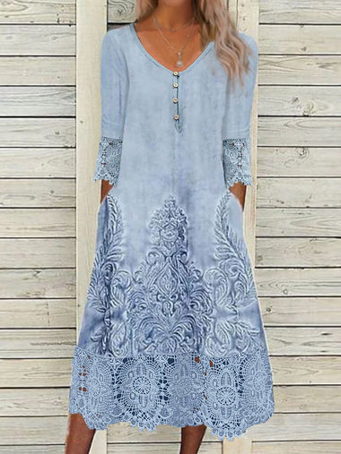 Casual Long Sleeve Asymmetrical Random Print Loose Maxi Dress