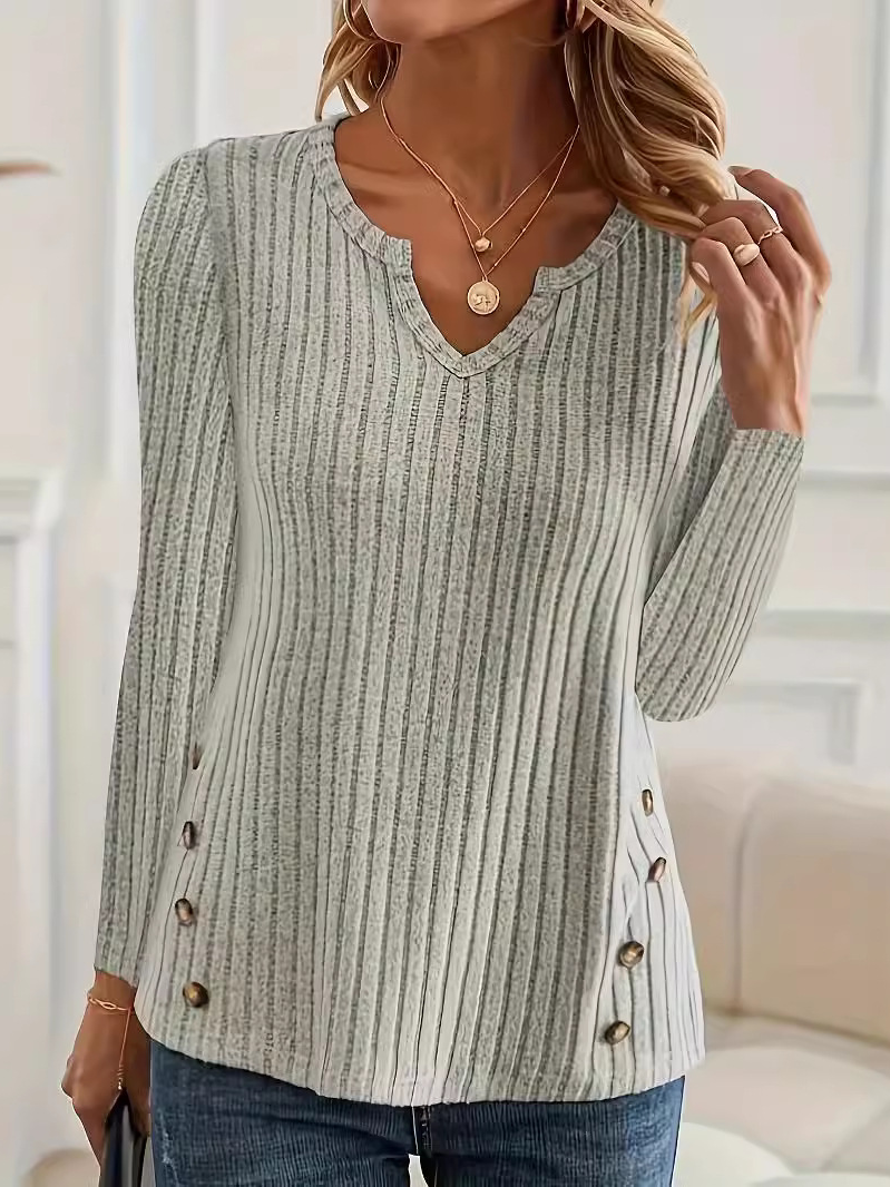 Loose Long Sleeve V Neck Plain Casual Regular Blouse