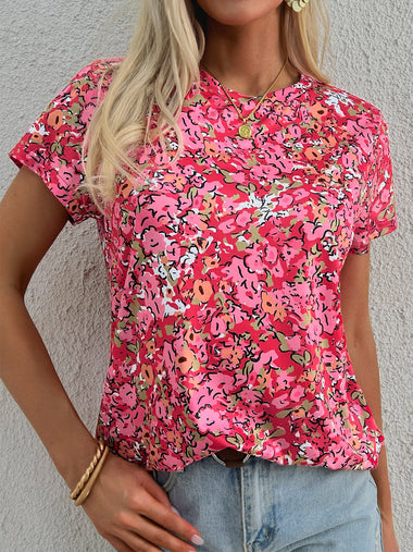 Casual Short Sleeve Crew Neck Floral Regular T-Shirt