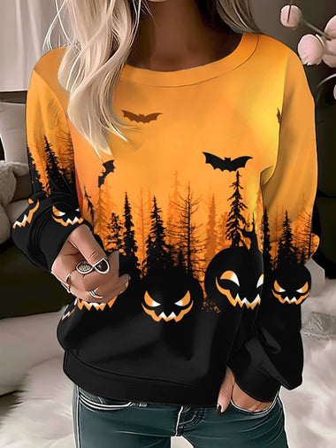 Loose Long Sleeve Crew Neck Halloween Casual Regular Sweatshirt