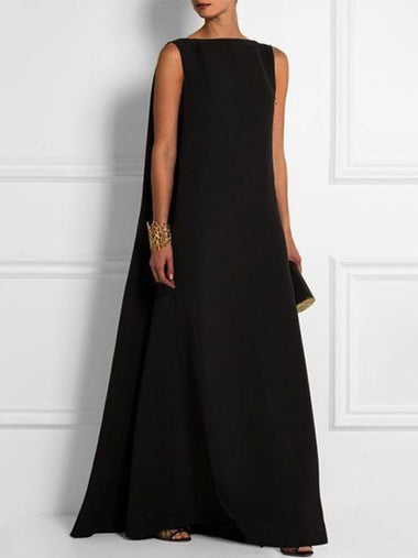 Elegant Sleeveless Crew Neck Plain Maxi Dress