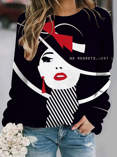 Casual Long Sleeve Hoodie Face Zipper Loose Regular Sweatshirt