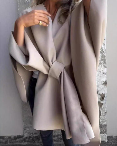 Loose Wrap Half Sleeve Plain Simple Mid-Long Coat