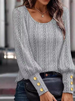 Loose Long Sleeve Crew Neck Plain Casual Regular Blouse