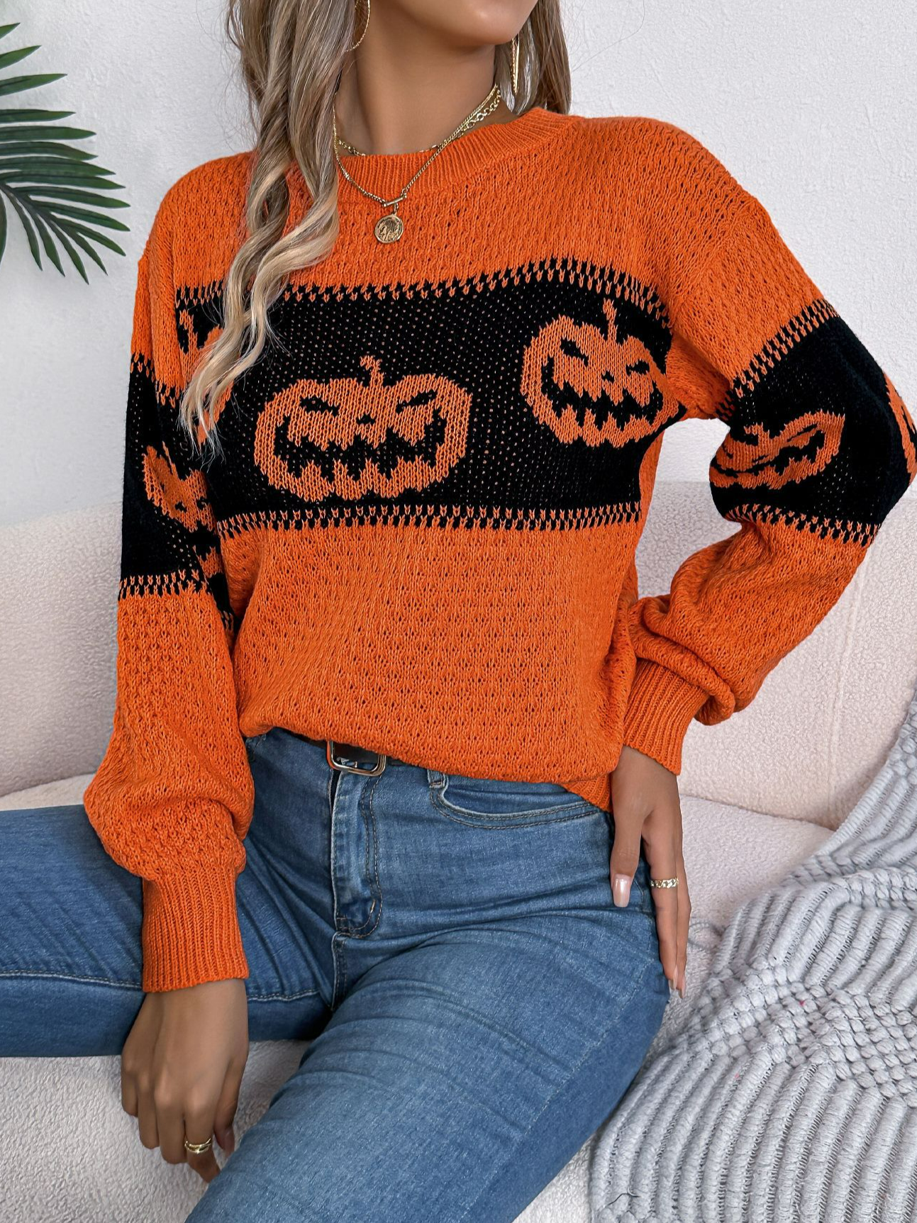 Casual Long Sleeve Crew Neck Halloween Loose Regular Sweater