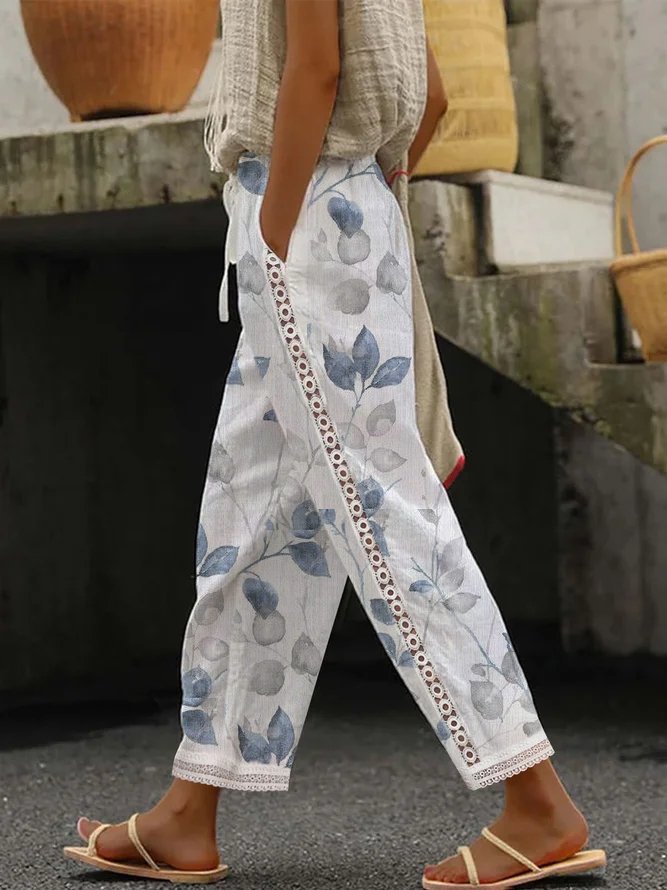 Casual Floral Loose Ankle Pants