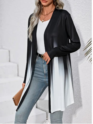 Loose Crew Neck Long Sleeve Ombre Casual Regular Jacket