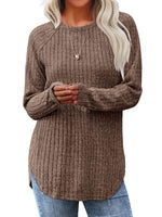 Casual Long Sleeve Crew Neck Plain Loose Regular Blouse