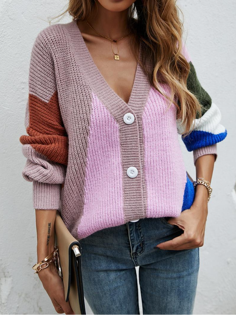 Casual Long Sleeve Color Block Loose Regular Sweater