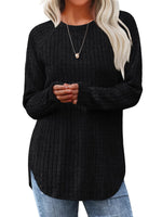 Casual Long Sleeve Crew Neck Plain Loose Regular Blouse