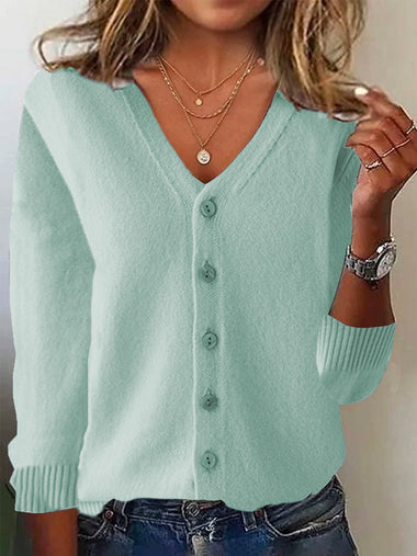 Loose Long Sleeve V Neck Plain Casual Regular Sweater