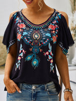 Casual Short Sleeve Crew Neck Floral Regular Blouse