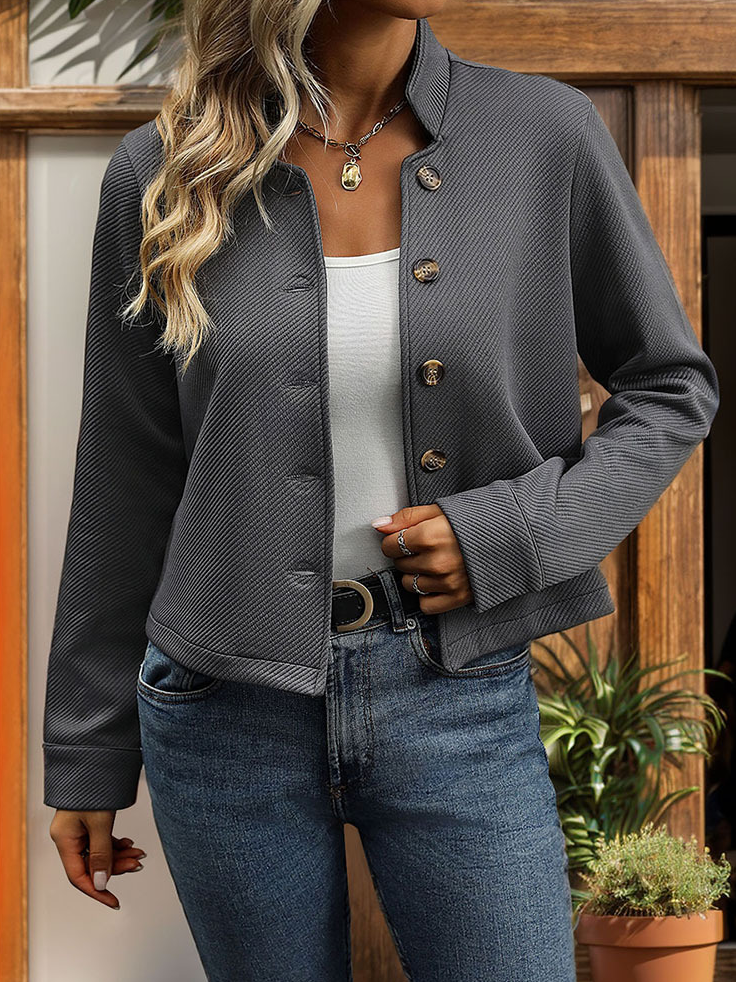 Loose Long Sleeve Plain Casual Regular Jacket