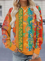 Loose Long Sleeve Crew Neck Paisley Vintage Regular Sweatshirt