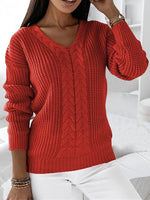 Casual Long Sleeve V Neck Plain Loose Regular Sweater